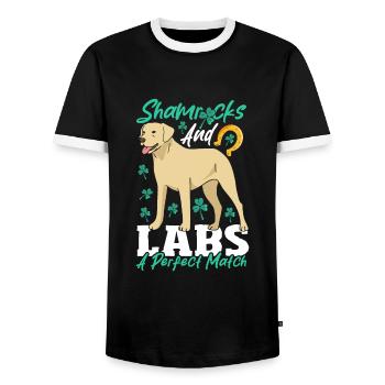 Labrador Owner Lab Paw Happy St Patrick's Day - Men's Ringer Shirt - black/white - Front - AI Model Female 172 light (172cm) & AI Model Male 178 light (178cm)