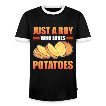 Just a boy who loves potatoes - Men's Ringer Shirt - black/white - Front - AI Model Female 172 light (172cm) & AI Model Male 178 light (178cm)
