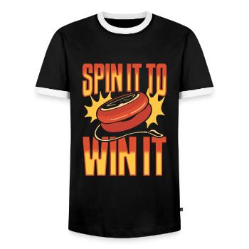 Yo-Yo Tricks Yoyo Spinner Nationaler Yoyo-Tag - Männer Kontrast-T-Shirt - Schwarz/Weiß - Vorne - AI Model Female 172 light (172cm) & AI Model Male 178 light (178cm)