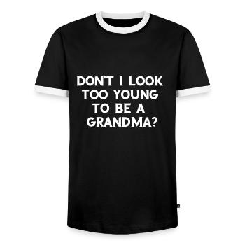 Do not look like a grandma? Gifts - Men's Ringer Shirt - black/white - Front - AI Model Female 172 light (172cm) & AI Model Male 178 light (178cm)