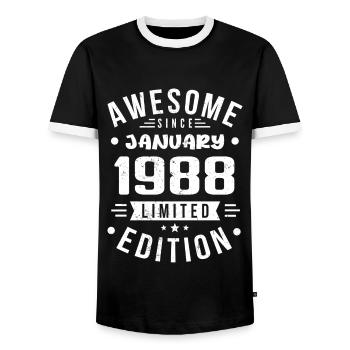 January 1988 - Birthday January 1988 I January 1988 - Men's Ringer Shirt - black/white - Front - AI Model Female 172 light (172cm) & AI Model Male 178 light (178cm)