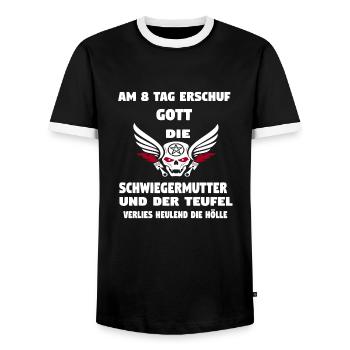 Schwiegermutte - Männer Kontrast-T-Shirt - Schwarz/Weiß - Vorne - AI Model Female 172 light (172cm) & AI Model Male 178 light (178cm)