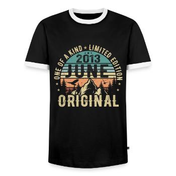 Legendary Since June 2013 Birthday Gift 2013 - Men's Ringer Shirt - black/white - Front - AI Model Female 172 light (172cm) & AI Model Male 178 light (178cm)