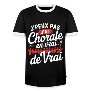 I can't I have Chorale En vrie de vrai - Men's Ringer Shirt - black/white - Front - AI Model Female 172 light (172cm) & AI Model Male 178 light (178cm)