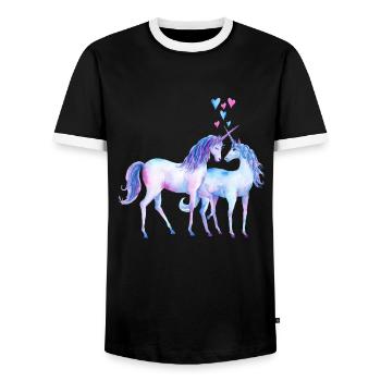 Unicorn couples in love - Men's Ringer Shirt - black/white - Front - AI Model Female 172 light (172cm) & AI Model Male 178 light (178cm)