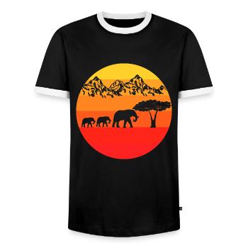 Africa Zoo Animal Lovers Gift Retro Elephant - Men's Ringer Shirt - black/white - Front - AI Model Female 172 light (172cm) & AI Model Male 178 light (178cm)