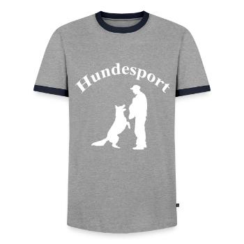 Hundesport 4 - Männer Kontrast-T-Shirt - Grau/Navy  - Vorne - AI Model Female 172 light (172cm) & AI Model Male 178 light (178cm)