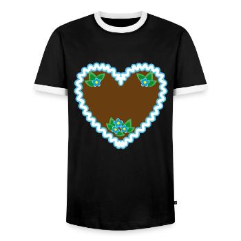 05 Lebkuchenherz Blumchen Dein Text Wunschtext - Männer Kontrast-T-Shirt - Schwarz/Weiß - Vorne - AI Model Female 172 light (172cm) & AI Model Male 178 light (178cm)