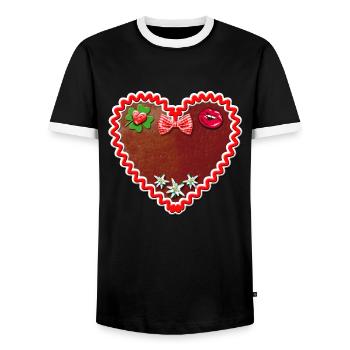 55 Lebkuchenherz Schatzi Dein eigener Text - Männer Kontrast-T-Shirt - Schwarz/Weiß - Vorne - AI Model Female 172 light (172cm) & AI Model Male 178 light (178cm)