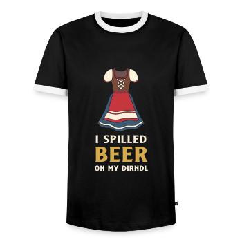 - verschüttete Bier auf meinem Dirndl - Männer Kontrast-T-Shirt - Schwarz/Weiß - Vorne - AI Model Female 172 light (172cm) & AI Model Male 178 light (178cm)