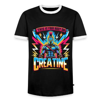 Humor Creatine Sports Bodybuilding - Men's Ringer Shirt - black/white - Front - AI Model Female 172 light (172cm) & AI Model Male 178 light (178cm)