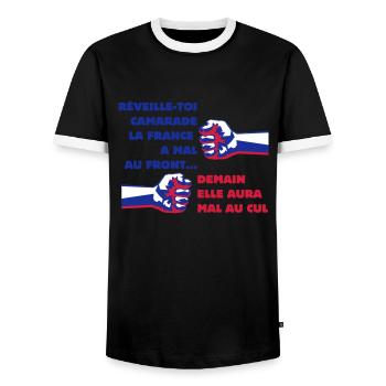 FRANCE FRONT NATIONAL DEMOCRATIE - T-shirt contrasté Homme - noir/blanc - Devant - AI Model Female 172 light (172cm) & AI Model Male 178 light (178cm)