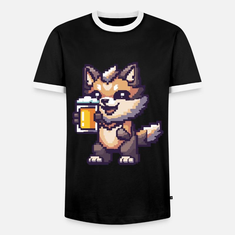 Wolf Pixel Bier - Männer Kontrast-T-Shirt - Schwarz/Weiß