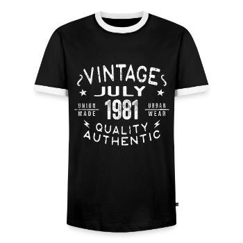 July 1981 Geburtstag im 1981 Geburtstagsgeschenk - Männer Kontrast-T-Shirt - Schwarz/Weiß - Vorne - AI Model Female 172 light (172cm) & AI Model Male 178 light (178cm)