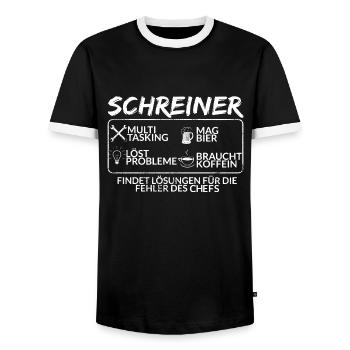 Der Schreiner - Männer Kontrast-T-Shirt - Schwarz/Weiß - Vorne - AI Model Female 172 light (172cm) & AI Model Male 178 light (178cm)