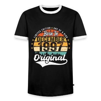 Original Dezember 1997 Jahrgang Geburtstag 1997 - Männer Kontrast-T-Shirt - Schwarz/Weiß - Vorne - AI Model Female 172 light (172cm) & AI Model Male 178 light (178cm)