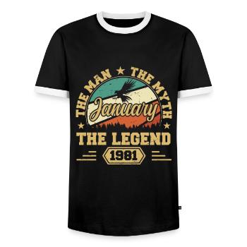 The Legends were born in January 1981 - Men's Ringer Shirt - black/white - Front - AI Model Female 172 light (172cm) & AI Model Male 178 light (178cm)