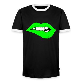 LIPPENBEISSER - Männer Kontrast-T-Shirt - Schwarz/Weiß - Vorne - AI Model Female 172 light (172cm) & AI Model Male 178 light (178cm)