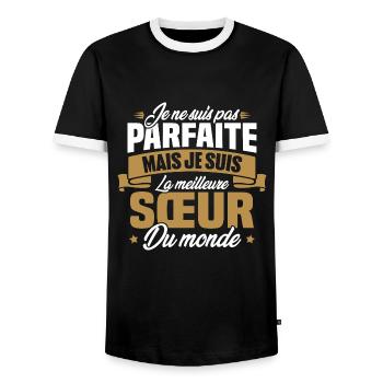 Pas parfaite mais la meilleure Sœur du monde - T-shirt contrasté Homme - noir/blanc - Devant - AI Model Female 172 light (172cm) & AI Model Male 178 light (178cm)