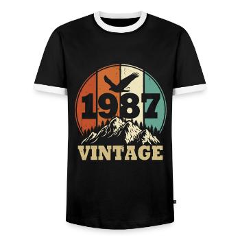 Vintage 1987 - Men's Ringer Shirt - black/white - Front - AI Model Female 172 light (172cm) & AI Model Male 178 light (178cm)