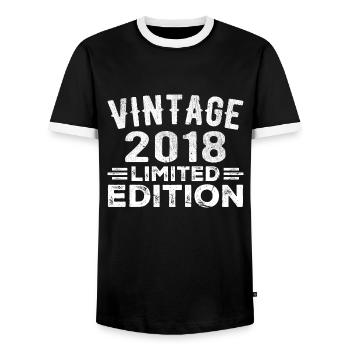 Année de construction 2018 Année de naissance Anniversaire Millésime 2018 - T-shirt contrasté Homme - noir/blanc - Devant - AI Model Female 172 light (172cm) & AI Model Male 178 light (178cm)