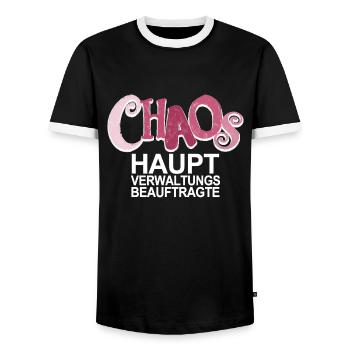 Chaos Beauftragte - lustiger Spruch für Mütter - Männer Kontrast-T-Shirt - Schwarz/Weiß - Vorne - AI Model Female 172 light (172cm) & AI Model Male 178 light (178cm)