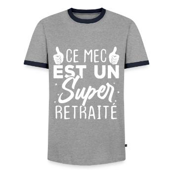 Ce mec est un super retraité - T-shirt contrasté Homme - gris/marine  - Devant - AI Model Female 172 light (172cm) & AI Model Male 178 light (178cm)