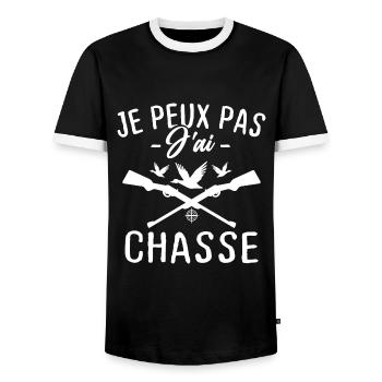 Je peux pas j'ai chasse - T-shirt contrasté Homme - noir/blanc - Devant - AI Model Female 172 light (172cm) & AI Model Male 178 light (178cm)