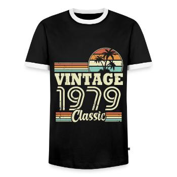 Vintage 1979 Classic, Cadeau D'anniversaire 44 Ans - T-shirt contrasté Homme - noir/blanc - Devant - AI Model Female 172 light (172cm) & AI Model Male 178 light (178cm)