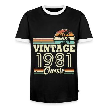 Vintage 1981 Classic, Cadeau D'anniversaire 42 Ans - T-shirt contrasté Homme - noir/blanc - Devant - AI Model Female 172 light (172cm) & AI Model Male 178 light (178cm)
