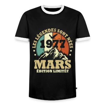 Les légendes sont nées en Mars 1977 Vintage - T-shirt contrasté Homme - noir/blanc - Devant - AI Model Female 172 light (172cm) & AI Model Male 178 light (178cm)