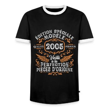 Rétro Cadeau Anniversaire 18 Ans Homme Femme 2005 - T-shirt contrasté Homme - noir/blanc - Devant - AI Model Female 172 light (172cm) & AI Model Male 178 light (178cm)