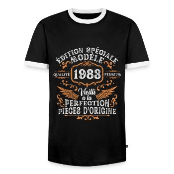 Rétro Cadeau Anniversaire 40 Ans Homme Femme 1983 - T-shirt contrasté Homme - noir/blanc - Devant - AI Model Female 172 light (172cm) & AI Model Male 178 light (178cm)