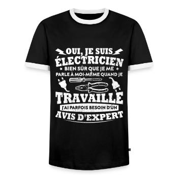 Oui, Je Suis Électricien Humour Cadeau - T-shirt contrasté Homme - noir/blanc - Devant - AI Model Female 172 light (172cm) & AI Model Male 178 light (178cm)