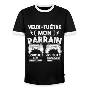 Veux-tu être mon parrain, Demande parrain gamer - T-shirt contrasté Homme - noir/blanc - Devant - AI Model Female 172 light (172cm) & AI Model Male 178 light (178cm)