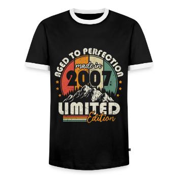 Vintage 2007 Vintage Retro Birthday Gift - Men's Ringer Shirt - black/white - Front - AI Model Female 172 light (172cm) & AI Model Male 178 light (178cm)