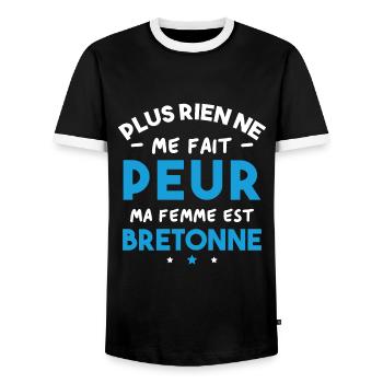 Humour cadeau Pas peur, ma femme est Bretonne - T-shirt contrasté Homme - noir/blanc - Devant - AI Model Female 172 light (172cm) & AI Model Male 178 light (178cm)
