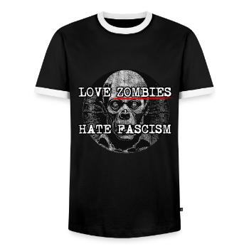 Zombie fan against fascism - Men's Ringer Shirt - black/white - Front - AI Model Female 172 light (172cm) & AI Model Male 178 light (178cm)