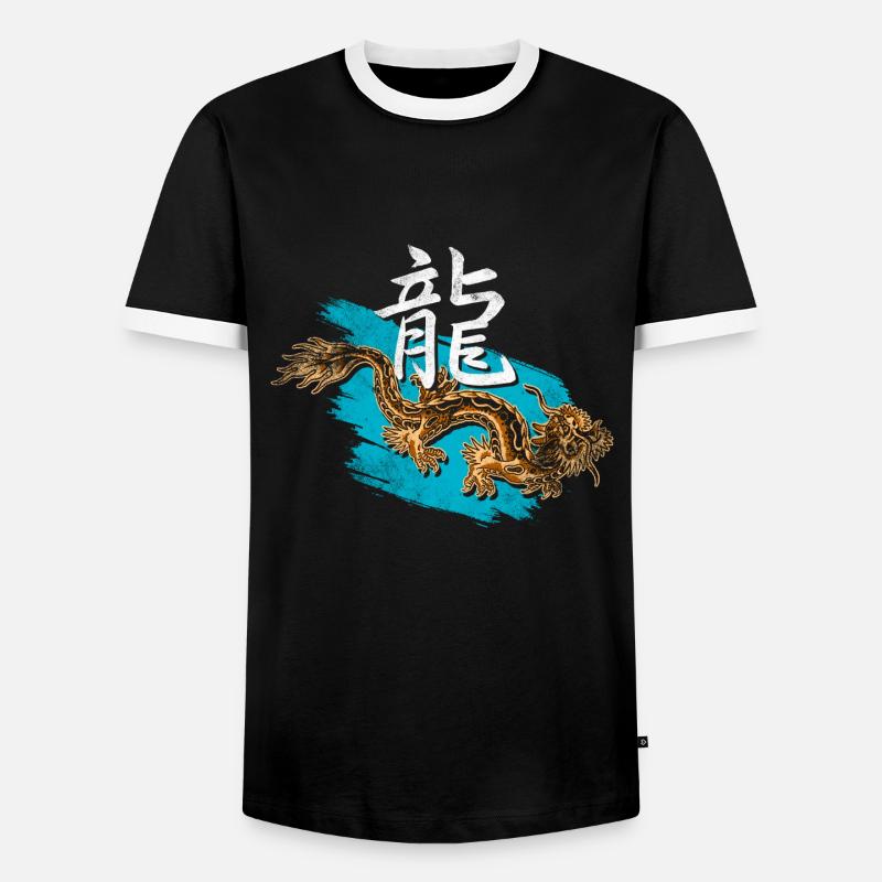 Drache mit chinesischen Schirftzeichen - Männer Kontrast-T-Shirt - Schwarz/Weiß