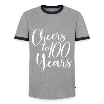 Vive le 100e anniversaire de 100 ans - T-shirt contrasté Homme - gris/marine  - Devant - AI Model Female 172 light (172cm) & AI Model Male 178 light (178cm)