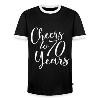 Cheers To 70 Years 70th Birthday Anniversary - Men's Ringer Shirt - black/white - Front - AI Model Female 172 light (172cm) & AI Model Male 178 light (178cm)