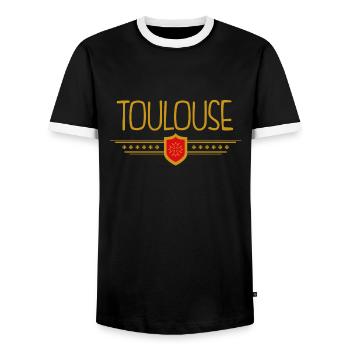 Midi Pyrénées Toulouse écusson - T-shirt contrasté Homme - noir/blanc - Devant - AI Model Female 172 light (172cm) & AI Model Male 178 light (178cm)