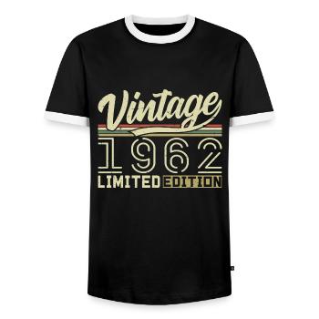Legend since 1962 Born in 1962 Birthday 62 years old - Men's Ringer Shirt - black/white - Front - AI Model Female 172 light (172cm) & AI Model Male 178 light (178cm)