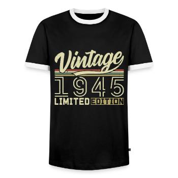 Legend since 1945 Born in 1945 Birthday 79 years old - Men's Ringer Shirt - black/white - Front - AI Model Female 172 light (172cm) & AI Model Male 178 light (178cm)