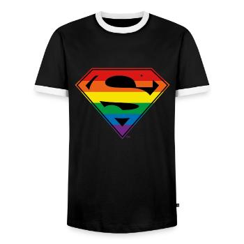 Justice League Superman Rainbow Logo - Men's Ringer Shirt - black/white - Front - AI Model Female 172 light (172cm) & AI Model Male 178 light (178cm)