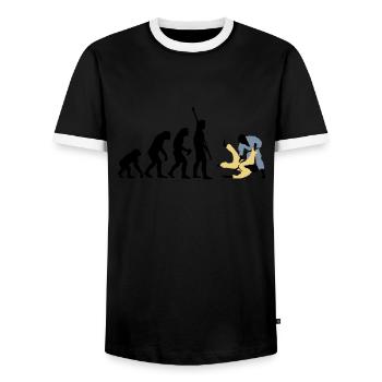 evolution_judo_a_3c - Männer Kontrast-T-Shirt - Schwarz/Weiß - Vorne - AI Model Female 172 light (172cm) & AI Model Male 178 light (178cm)