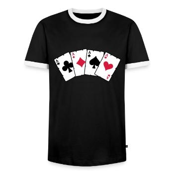 cards_3c2 - Men's Ringer Shirt - black/white - Front - AI Model Female 172 light (172cm) & AI Model Male 178 light (178cm)