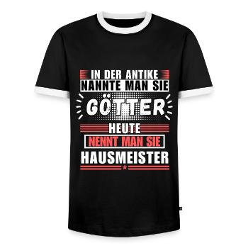 Gods in Antiquity. Today, caretaker - Men's Ringer Shirt - black/white - Front - AI Model Female 172 light (172cm) & AI Model Male 178 light (178cm)
