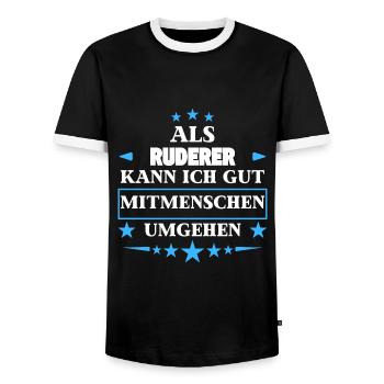 Als Ruderer Mitmenschen Umgehen. - Männer Kontrast-T-Shirt - Schwarz/Weiß - Vorne - AI Model Female 172 light (172cm) & AI Model Male 178 light (178cm)