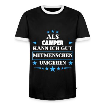 Dealing with fellow human beings as campers. - Men's Ringer Shirt - black/white - Front - AI Model Female 172 light (172cm) & AI Model Male 178 light (178cm)